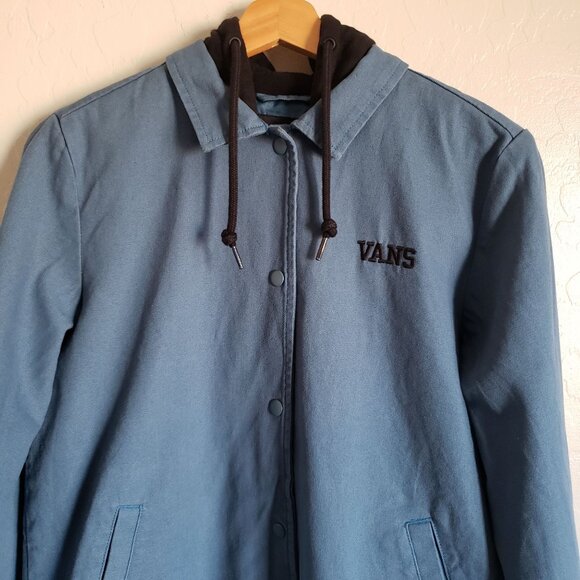 Vans Tripp Hooded Snap Front Canvas Chore Jacket Cement Blue Size Women's Small - Picture 3 of 11